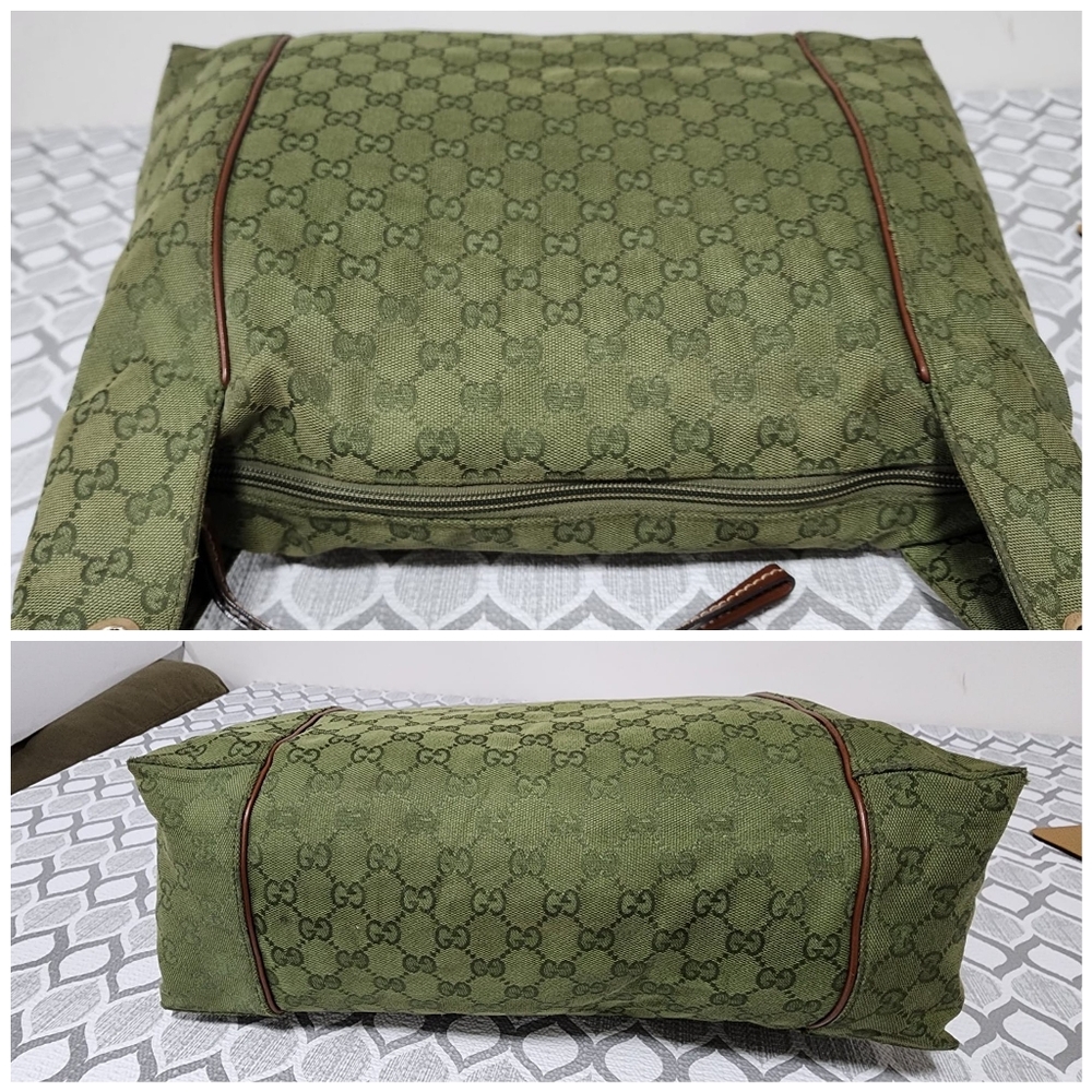 Gucci GG Canvas Zip Shoulder Bag Green/Brown - Picture 8 of 13